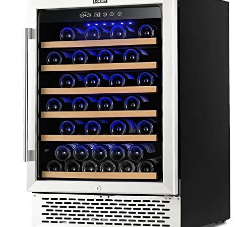 Colzer 51 bottle stainless steel wine cooler photograhed from the front